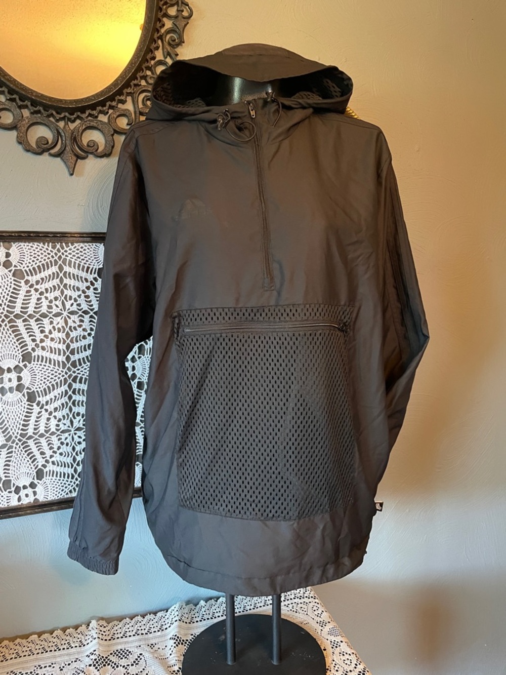 adidas Black Hooded Windbreaker Anorak